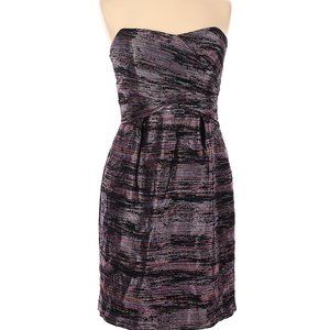 Shoshanna Casual Dress Black Purple Strapless Knee Length Sz 10 #139